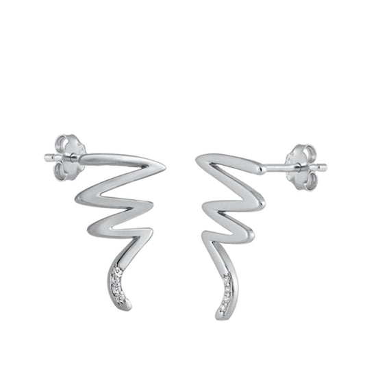 Sterling Silver Unique Zig Zag High Polished Lightning Bolt Earrings 925 New