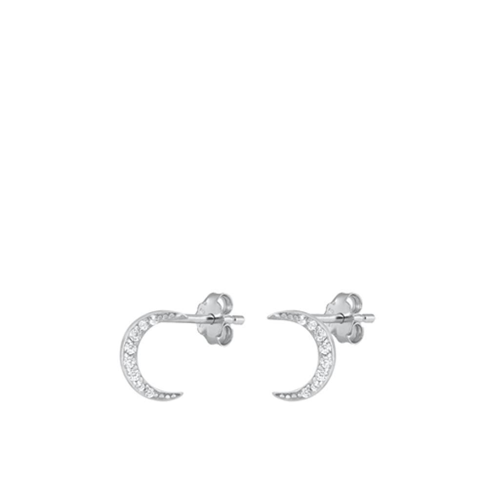 Sterling Silver Classic Clear CZ Crescent Moon Unique Fashion Earrings 925 New
