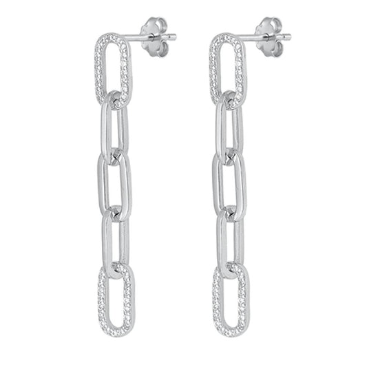 Sterling Silver Cute Clear CZ Paperclip High Polished Earrings .925 New