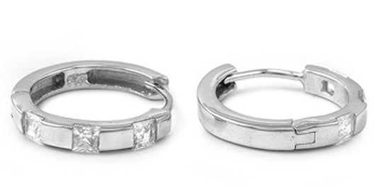 Huggie Hoop Earrings Clear Simulated CZ .925 Sterling Silver