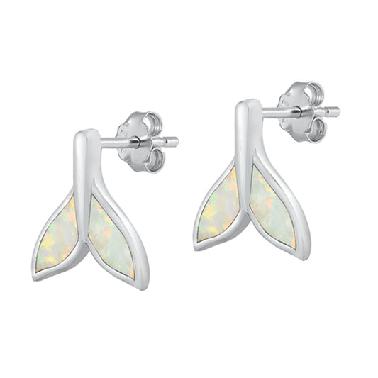 Sterling Silver Mermaid Tail Ocean Whale Swim Earrings White Synthetic Opal 925