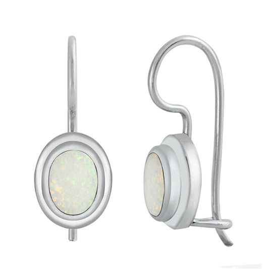 Sterling Silver Oval Modern Classic Earrings White Synthetic Opal 925 New