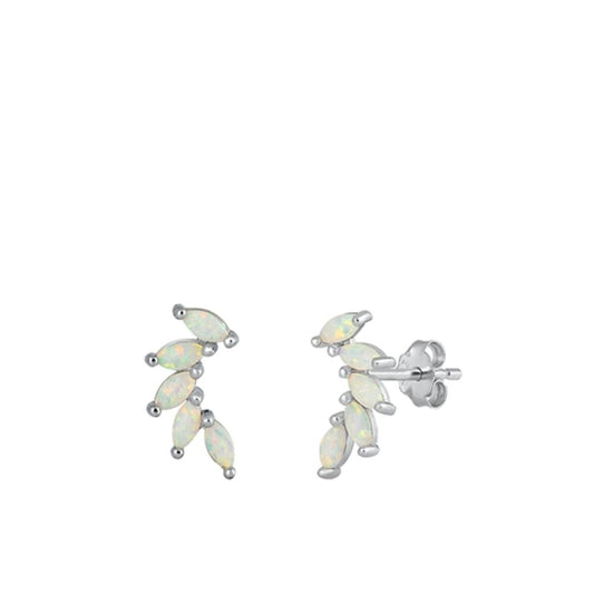 Sterling Silver Polished Fashion White Synthetic Opal Earrings 925 New
