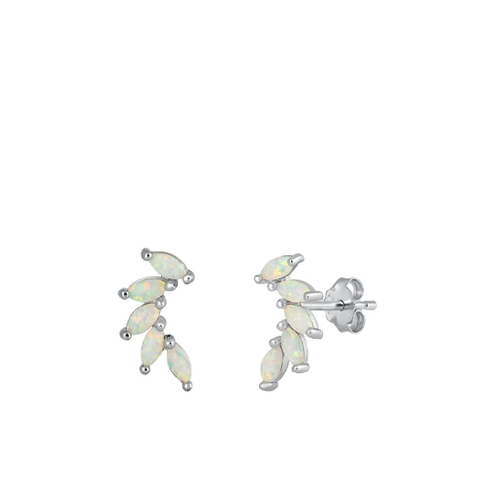 Sterling Silver Polished Fashion White Synthetic Opal Earrings 925 New