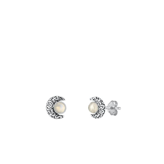 Sterling Silver Classic Moonstone Crescent Moon High Polished Earrings .925 New