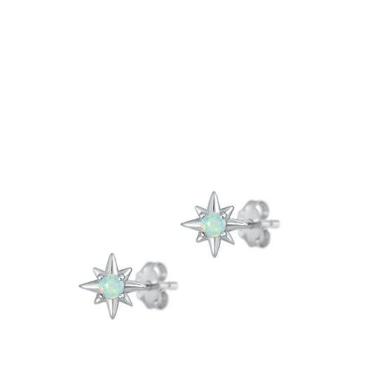Sterling Silver Polished White Synthetic Opal North Star Fashion Earrings 925