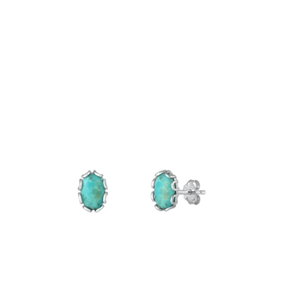 Sterling Silver Fashion Turquoise Stud High Polished Earrings .925 New