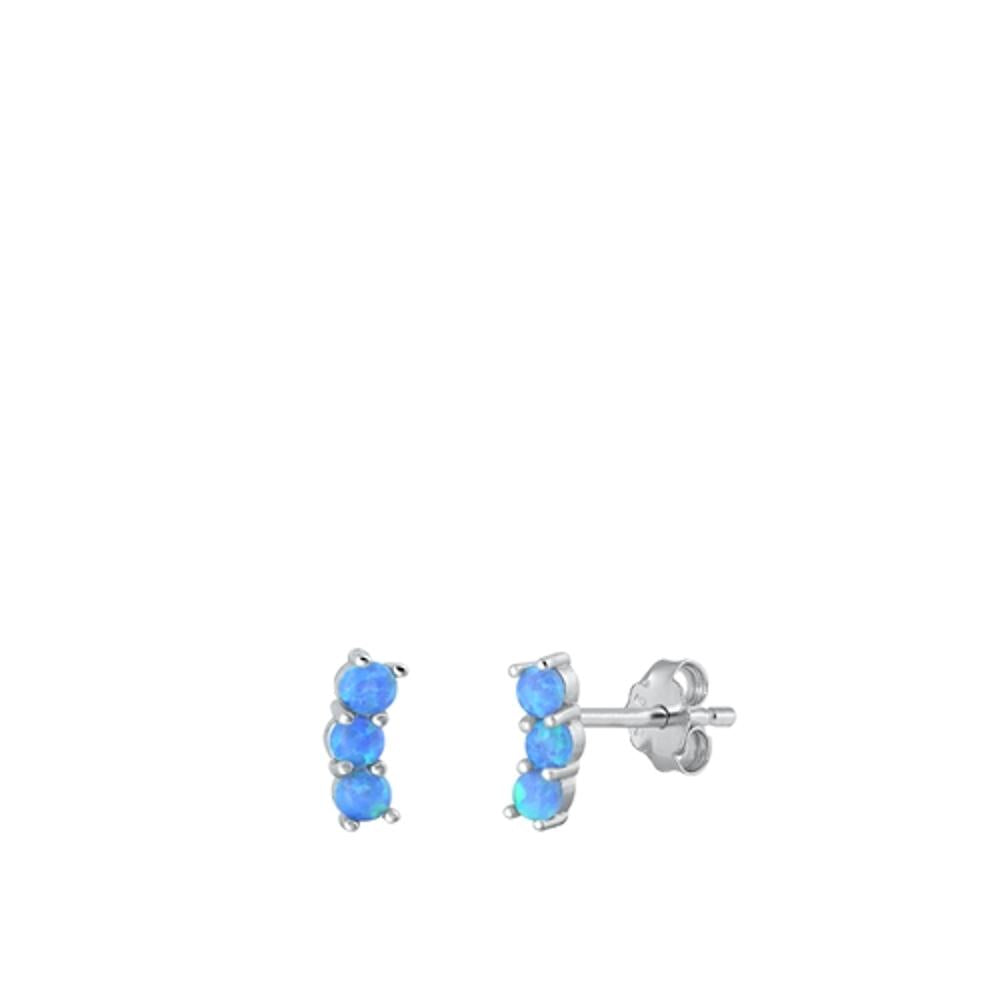 Sterling Silver Fashion Blue Synthetic Opal Curve Fashion Earrings 925 New