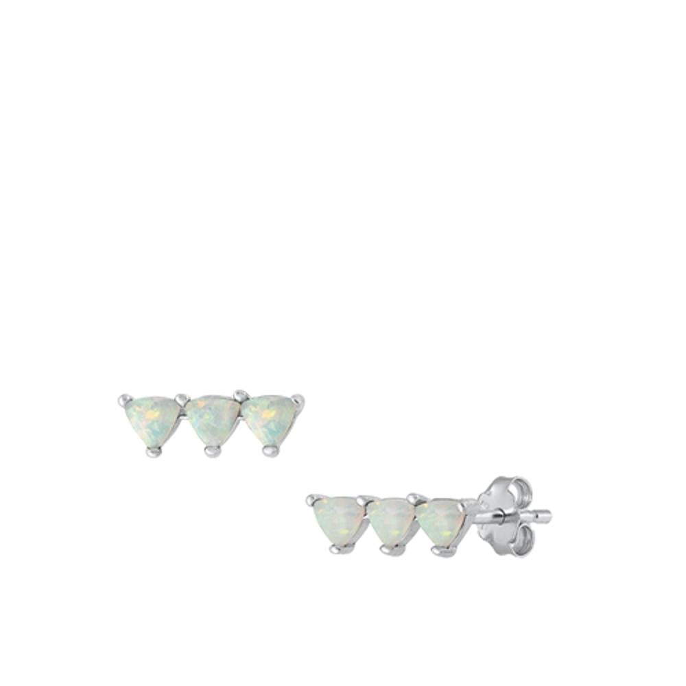 Sterling Silver Classic Cute High Polished White Synthetic Opal Earrings 925 New