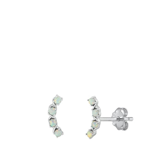 Sterling Silver High Polished White Synthetic Opal Curve Earrings 925 New