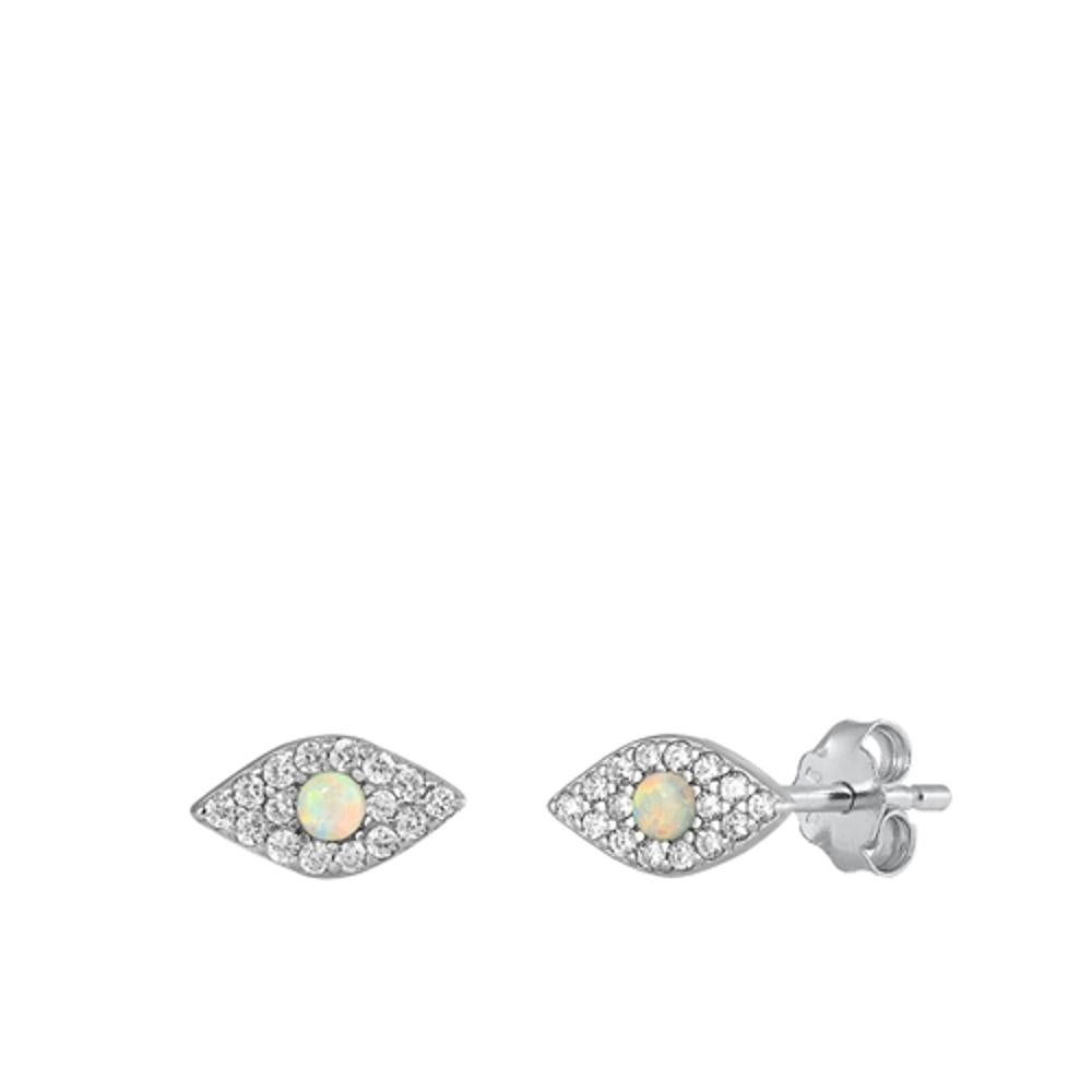 Sterling Silver Wholesale Protective Eye White Synthetic Opal Clear CZ Earrings