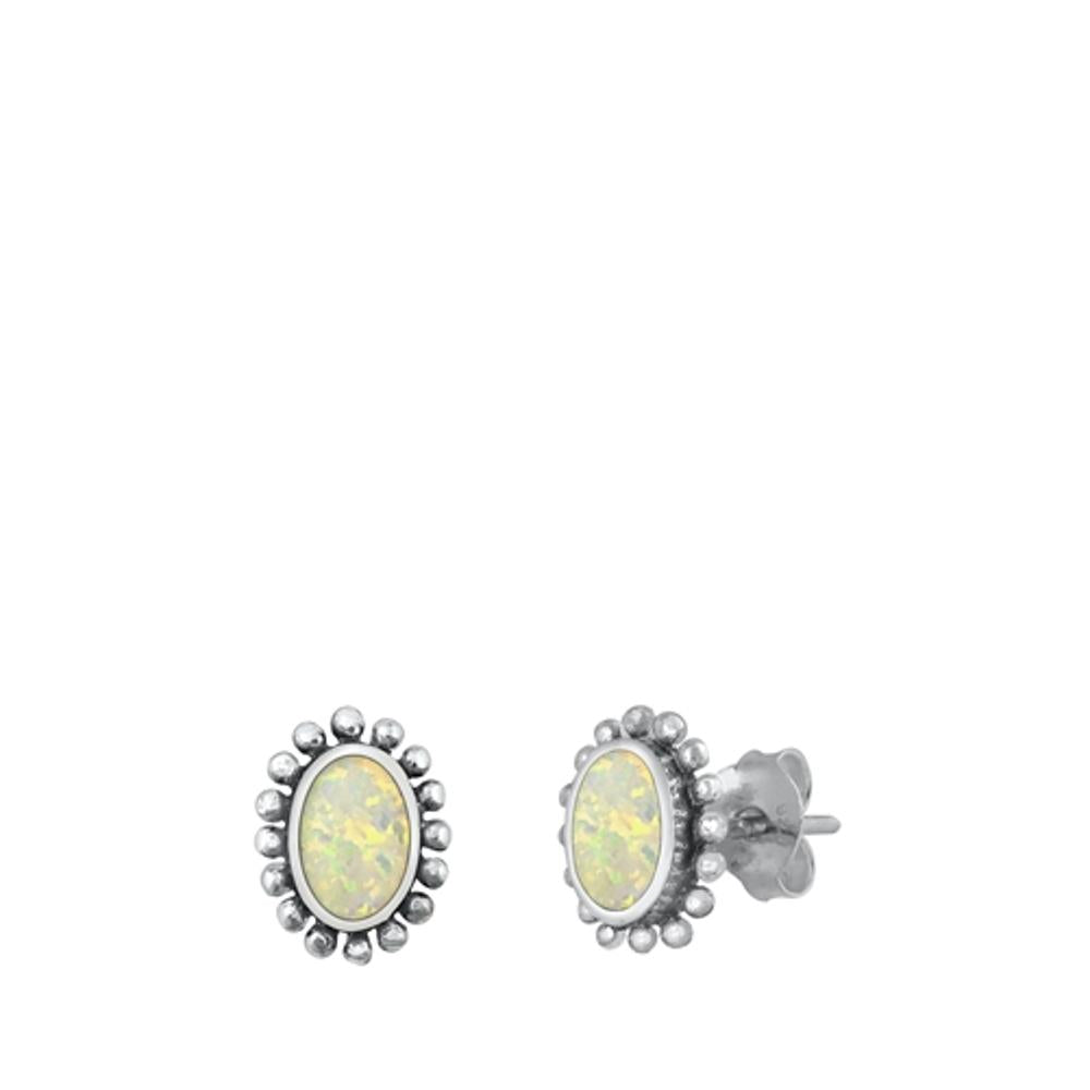 Sterling Silver Wholesale White Synthetic Opal High Polished Earrings 925 New
