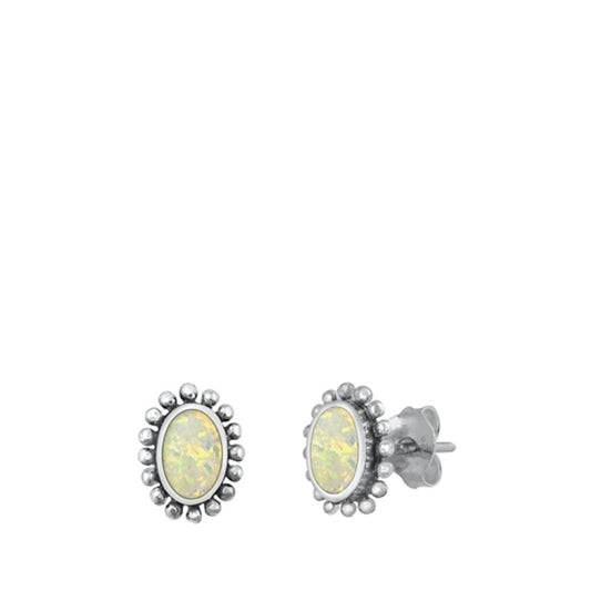 Sterling Silver Wholesale White Synthetic Opal High Polished Earrings 925 New