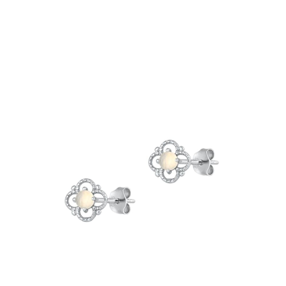 Sterling Silver Fashion High Polished Moonstone Victorian Stud Earrings .925 New