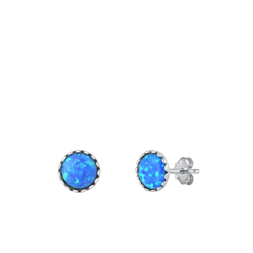 Sterling Silver Classic Blue Synthetic Opal Stud High Polished Earrings .925 New
