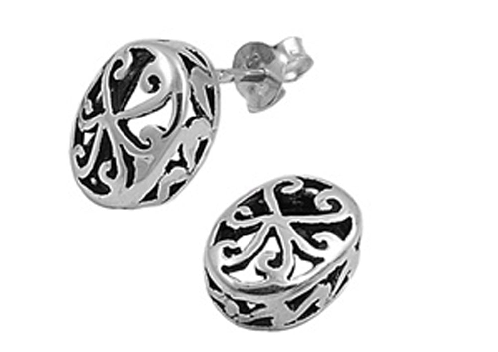 Sterling Silver Filigree Swirl Cage Open Spiral Cutout Open Earrings 925 New