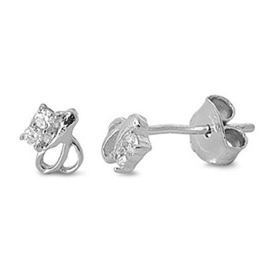 Sterling Silver Elegant Filigree Swirl Vintage Style Abstract Clear CZ Earrings