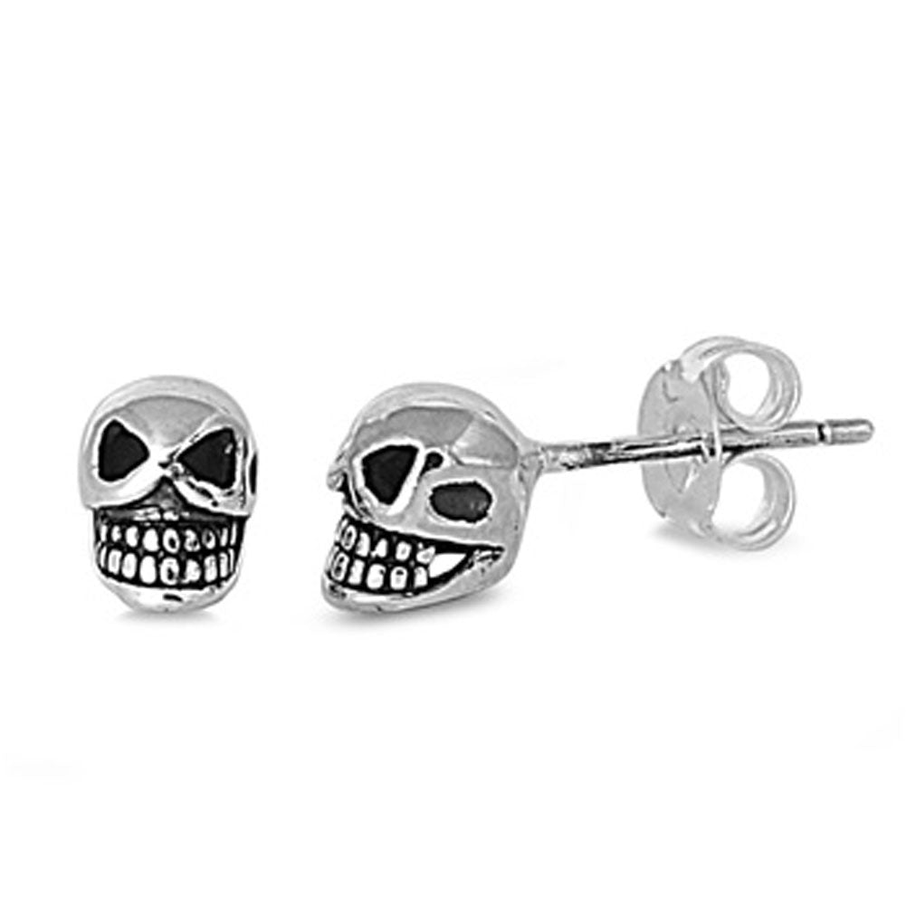 Skull Biker Stud Earrings .925 Sterling Silver
