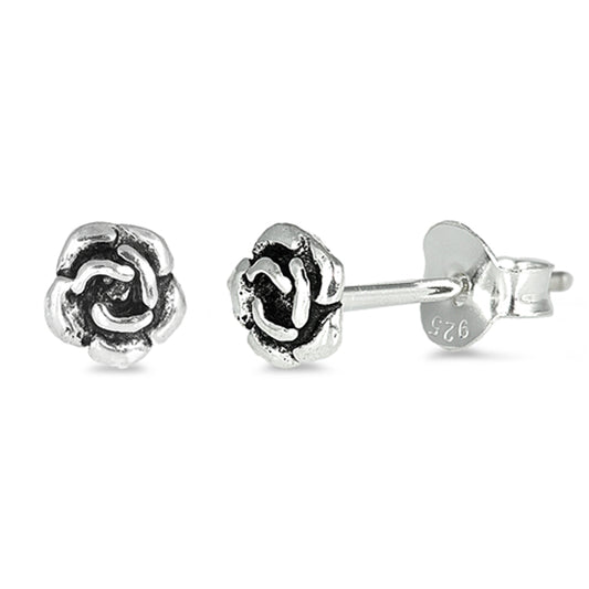 Sterling Silver Tiny Vintage Rose Flower Classic Garden Earrings 925 New