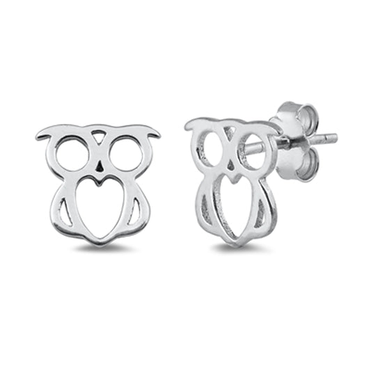 Sterling Silver Owl Outline Animal Bird Cute Promise Heart Earrings 925 New
