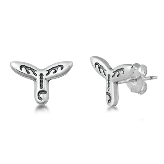 Sterling Silver Whale Tail Unique Tribal Ocean Wave Oxidized Marking Earrings
