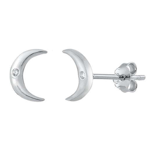 Sterling Silver Celestial Crescent Moon Mystical Galaxy Earrings Clear CZ 925