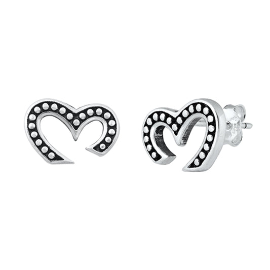 Sterling Silver Abstract Heart Granulated Detail Curve Unique Promise Earrings
