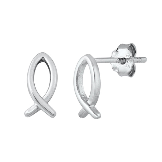 Sterling Silver Ichthus Christian Fish Loop High Polish Earrings 925 New