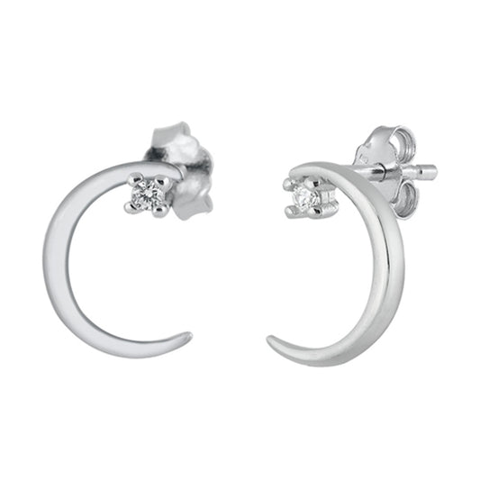 Sterling Silver Simple Crescent Moon Slim Mystical High Polish Earrings 925 New