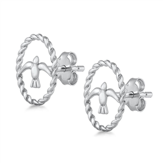 Sterling Silver Bird Dove Peace Rope Halo Animal Earrings High Polished 925 New