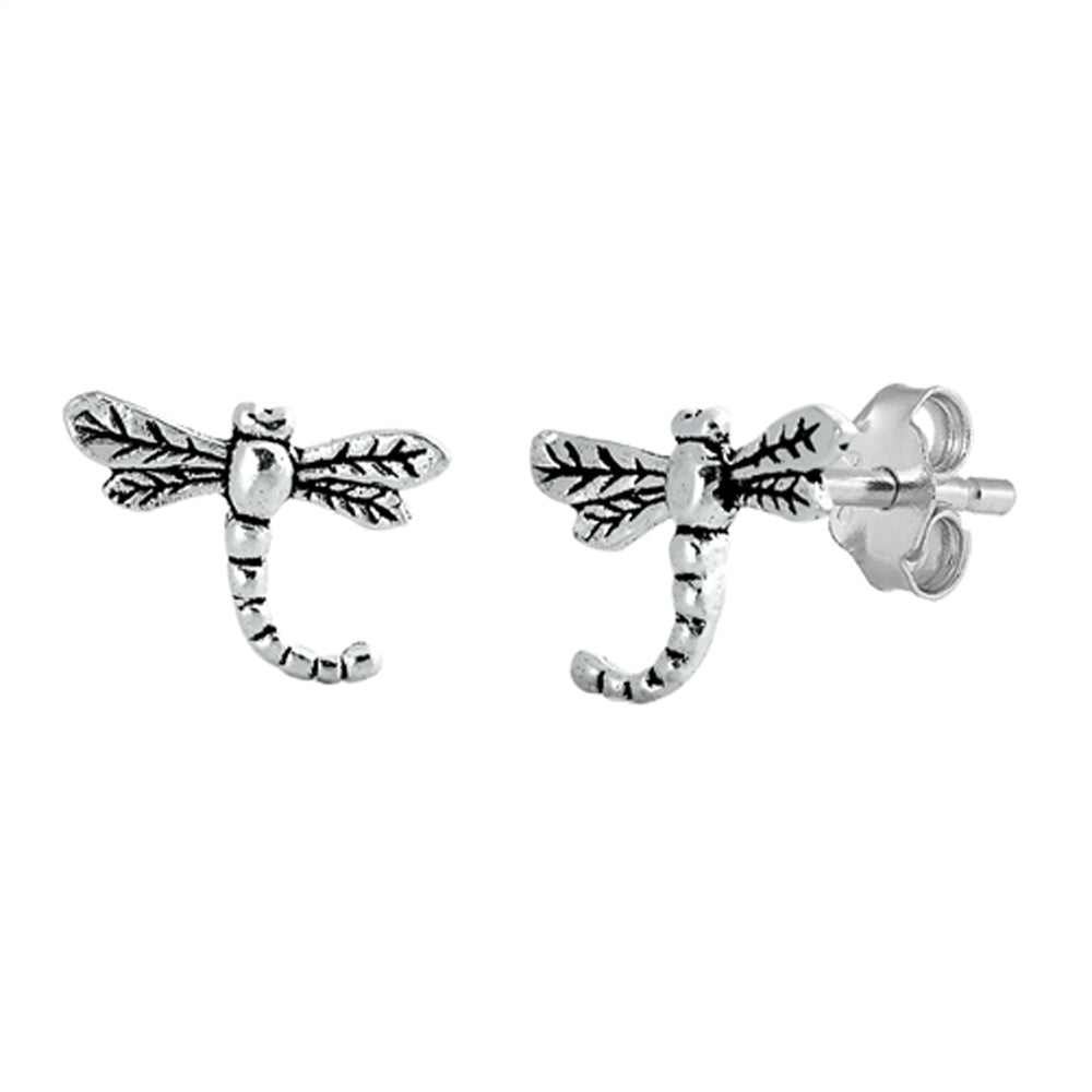 Sterling Silver Garden Dragonfly Curved Body Animal Bug Insect Nature Earrings
