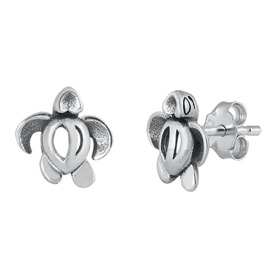 Sterling Silver Cute Turtle Open Shell Animal Beach Sea Earrings Oxidized 925