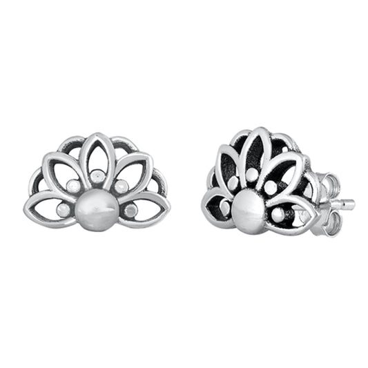 Sterling Silver Henna Style Flower Bali Boho Sun Oxidized Earrings 925 New