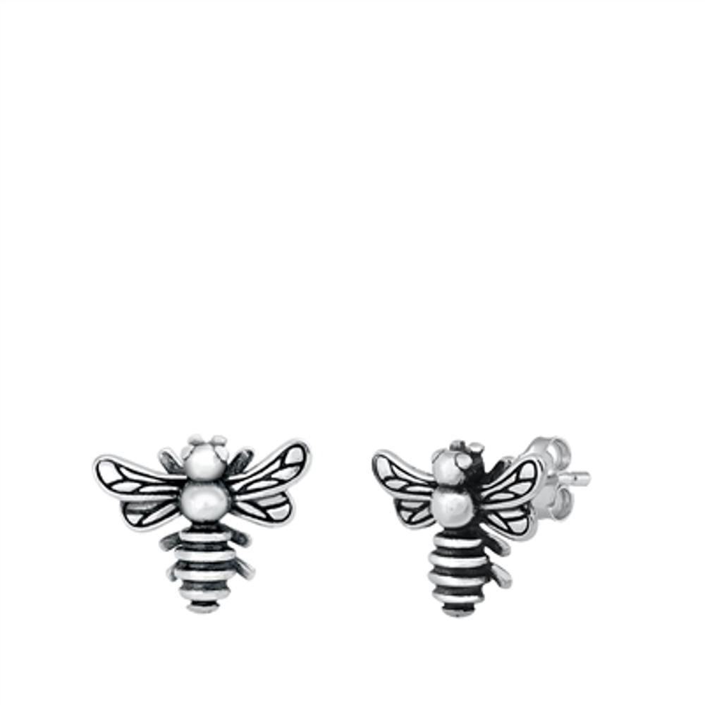 Trendy Sterling Silver Bee Stud Earrings Oxidized Animal Bumble Bee Post 925 New