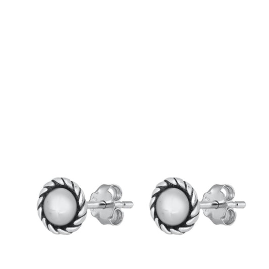 Oxidized Sterling Silver Small Classic Cat Eye Round Rope Stud Earrings 925 New