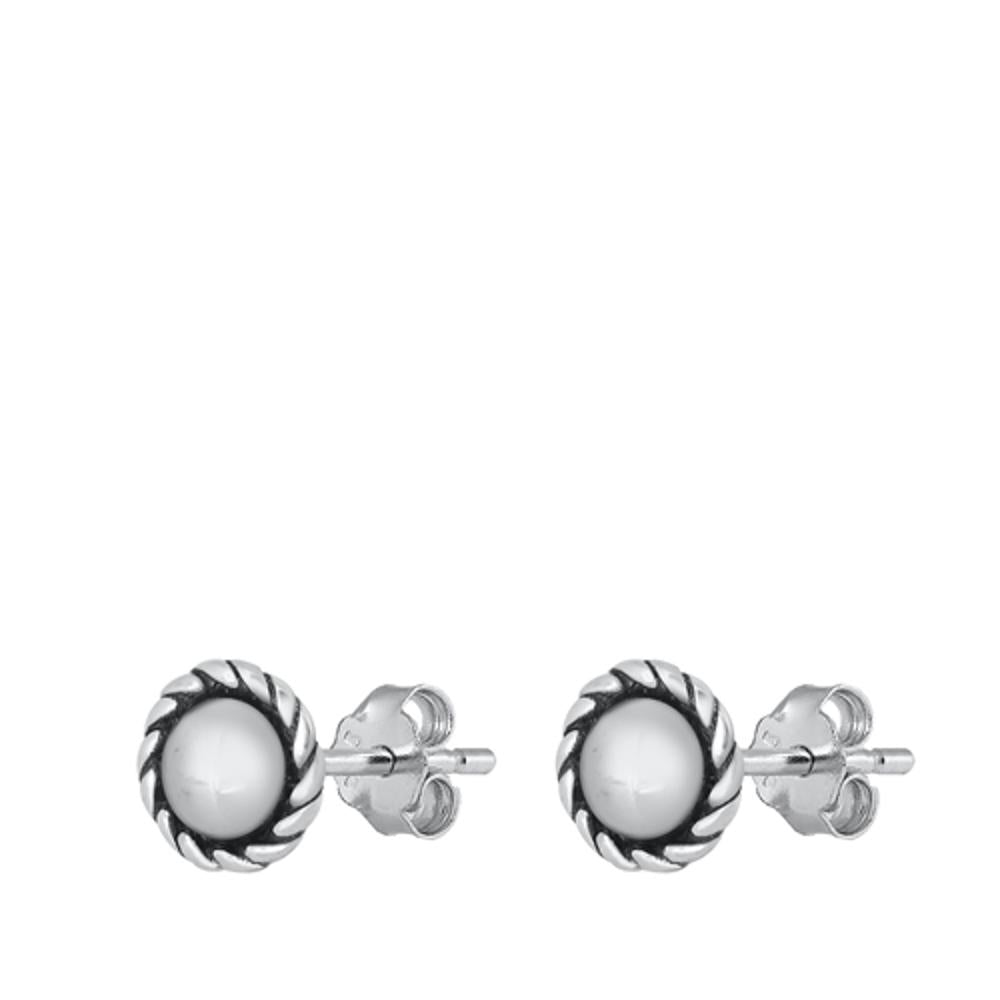 Oxidized Sterling Silver Small Classic Cat Eye Round Rope Stud Earrings 925 New