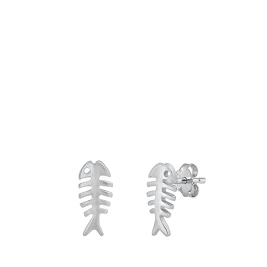 Sterling Silver Beautiful Dead Fish Bone Stud Earrings 925 New