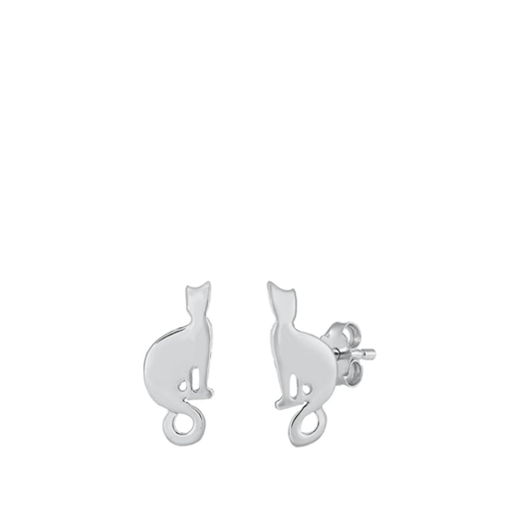 Sterling Silver Wholesale Sihouette Cat Kitten Pussycat Earrings 925 New