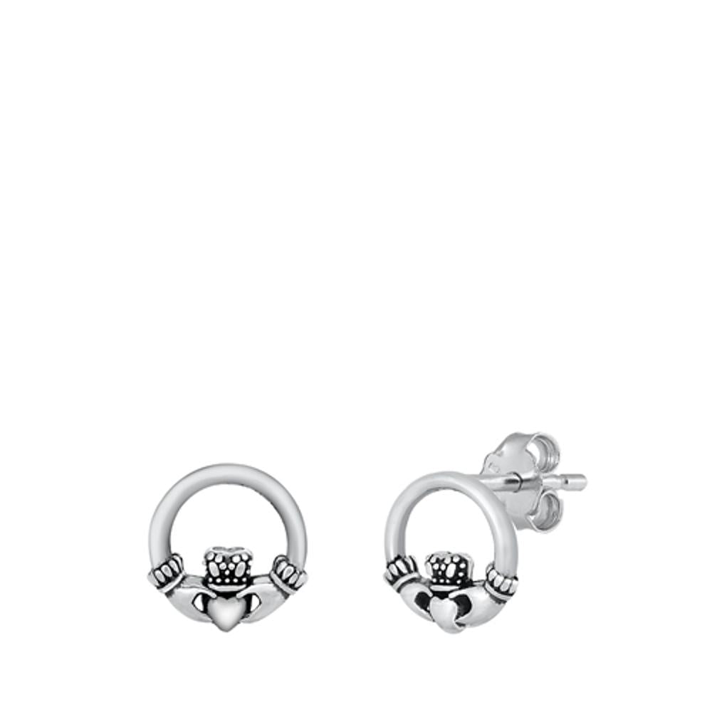Sterling Silver Cute Celtic Heart Claddaugh Wreath Post Stud Earrings 925 New
