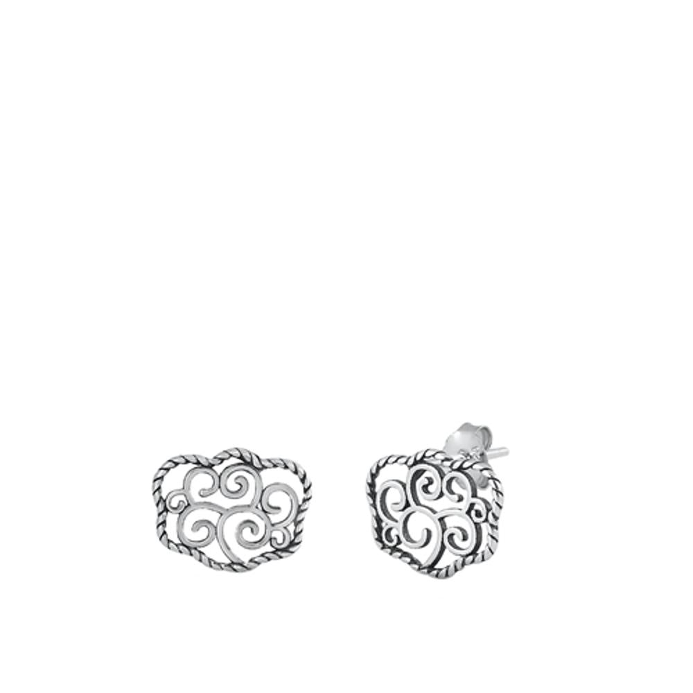 Sterling Silver Cloud Swirls Stud Earrings Oxidized Dangling Swirl Tree 925 New