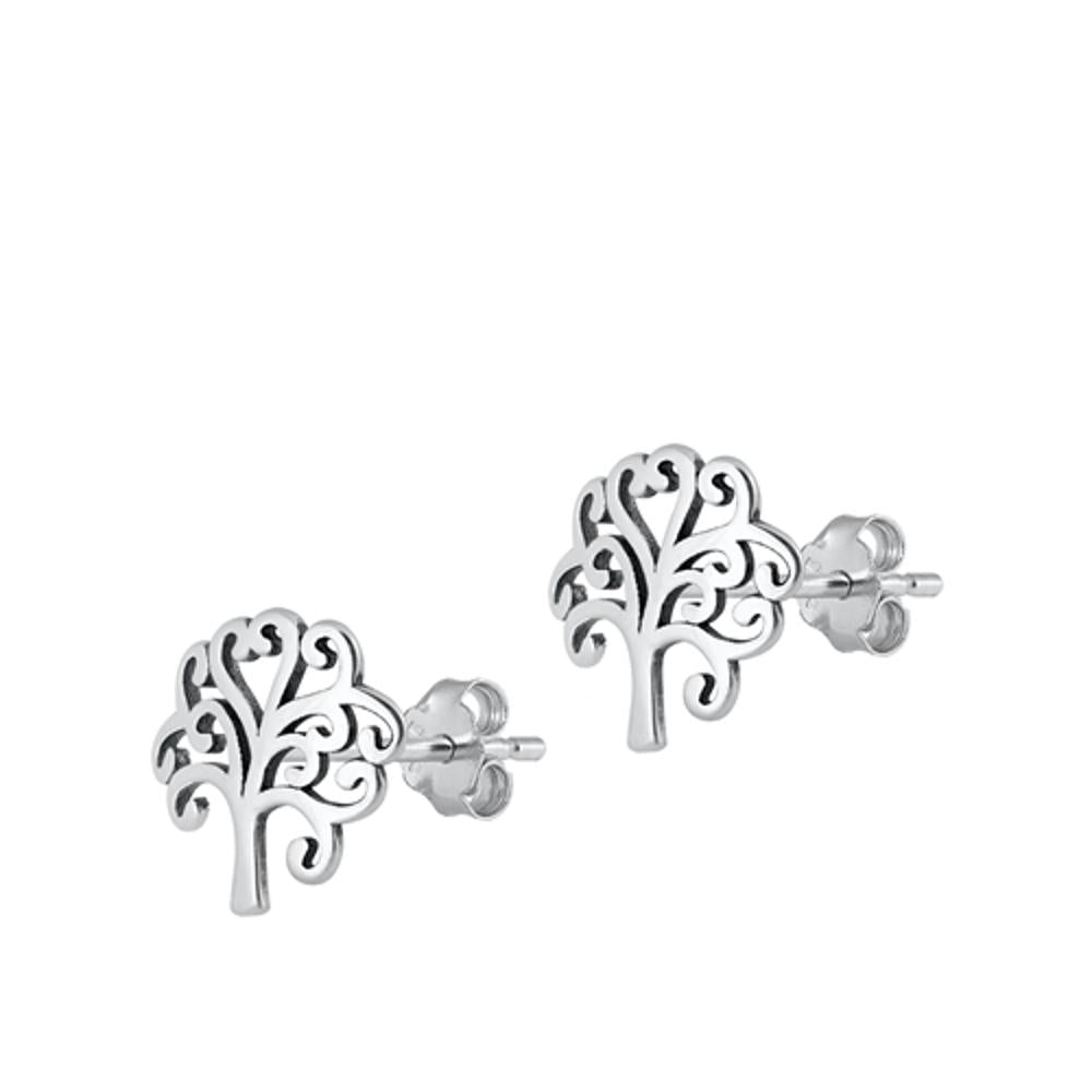 Sterling Silver Celtic Tree Of Life Earrings Oxidized Tree Studs New 925