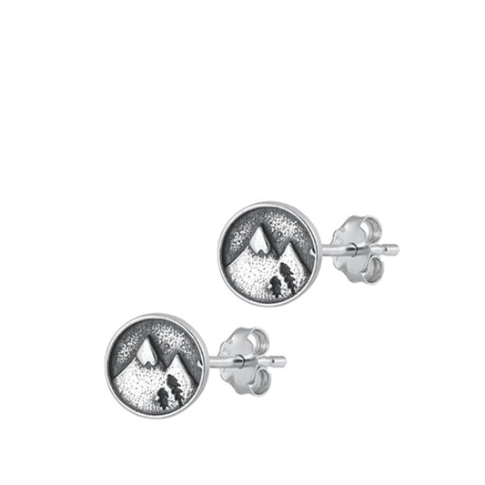Sterling Silver Vintage Oxidized Cute Mini Mountain Stud Earrings 925 New