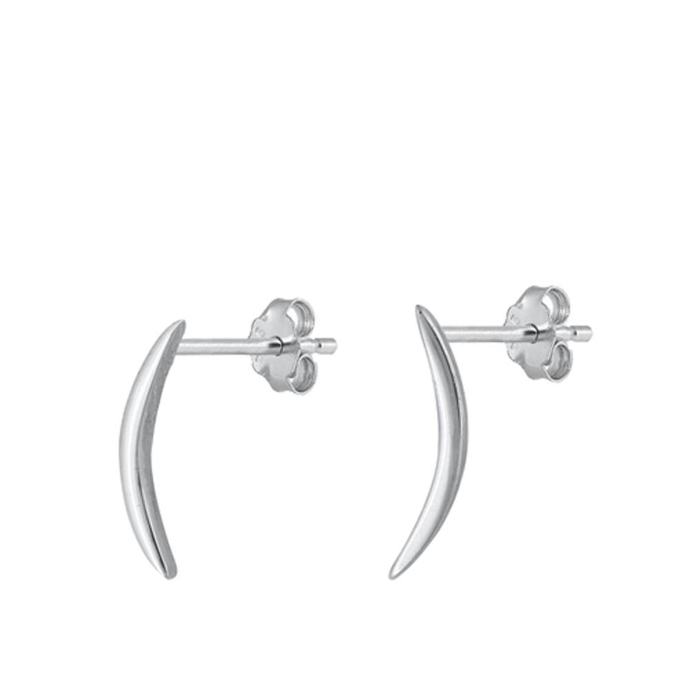 Sterling Silver High Polished Modern Bar Elongated Arc Earrings 925 New