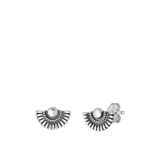 Sterling Silver Unique Oxidized Bali Style Fan Flower Polished Earrings 925 New