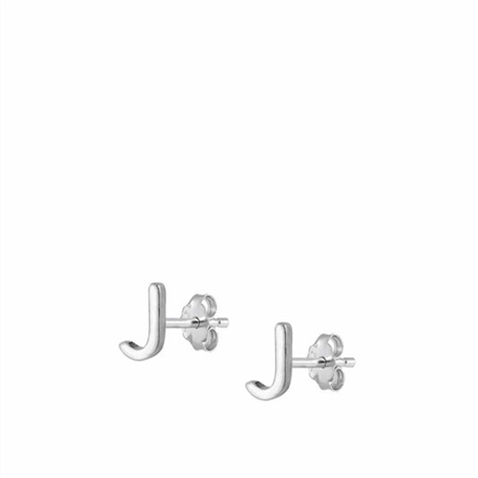 Sterling Silver High Polished Initial J Stud Earrings Letter 925 New