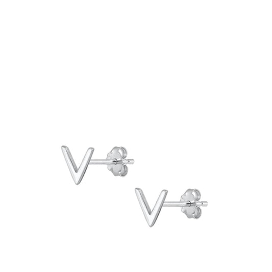 Sterling Silver High Polished Initial V Stud Letter Earrings 925 New