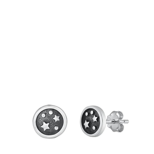 Sterling Silver Galaxy Stud Earrings Oxidized Mini Stars Round 925 New