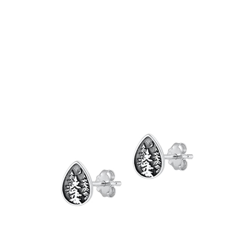 Sterling Silver Fashion Oxidized Night Sky Forest Tree Earrings 925 New