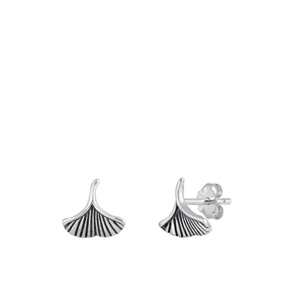 Sterling Silver Cute Ginko Leaf Mushroom Oxidized Earrings .925 New