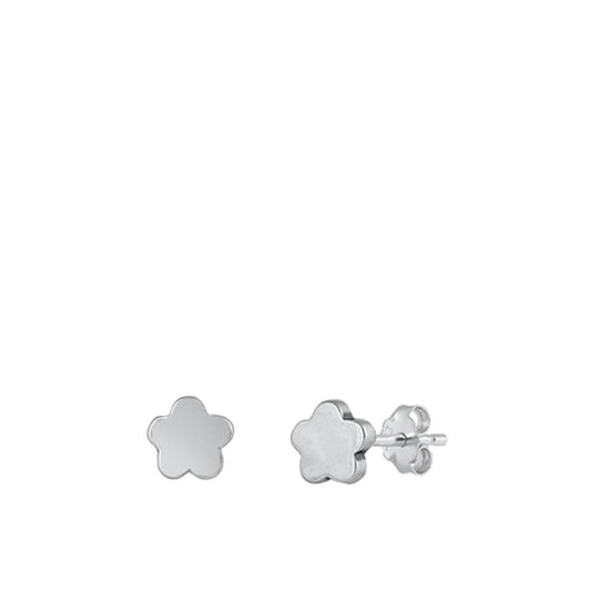 Sterling Silver Fashion Flower High Polished Stud Earrings .925 New